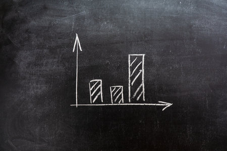 Economic chart on a real chalkboard drawn with natural chalkの写真素材
