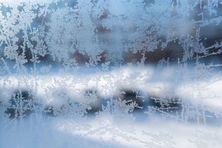 Frost on glass, frozen glass windowの写真素材