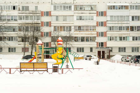 Agidel. Russia 12 January 2021. The courtyard of an apartment building in Russia in winterのeditorial素材