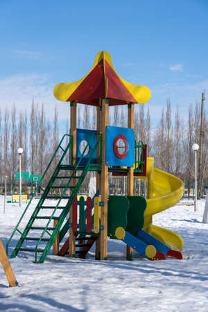 Play area on the playground in winter. Russia, winter parkの写真素材