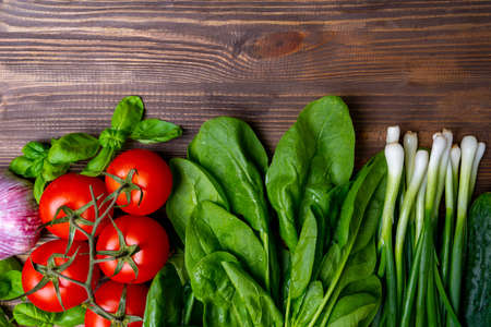 Set of fresh vegetables for summer vegetarian saladの写真素材