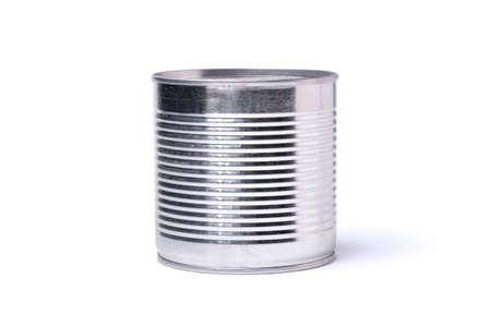 Closed tin can on a white backgroundの写真素材