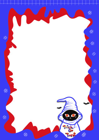 Illustration of a Halloween frame with a ghost wearing a witch costumeの写真素材