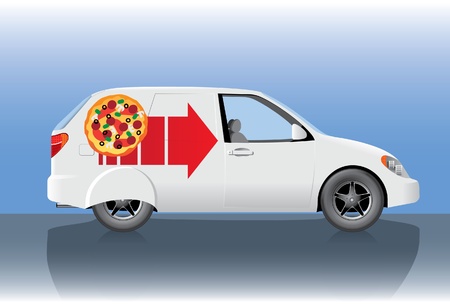 White pizza delivery carのイラスト素材