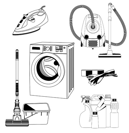 Set of outlined cleaning toolsのイラスト素材