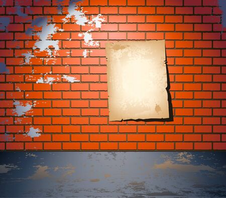 Aged paper on a brick wallのイラスト素材