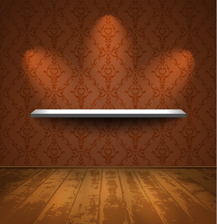 Lightened shelf in a room with wooden floorのイラスト素材