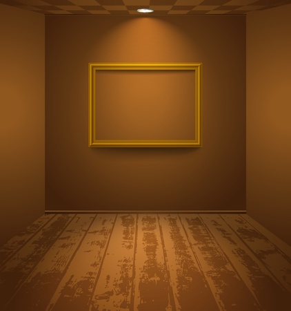 Brown room with wooden floor and frame on the wallのイラスト素材