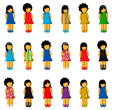 Set of girls with colorful dressesのイラスト素材
