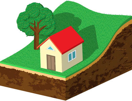 Earth slice with house and treeのイラスト素材