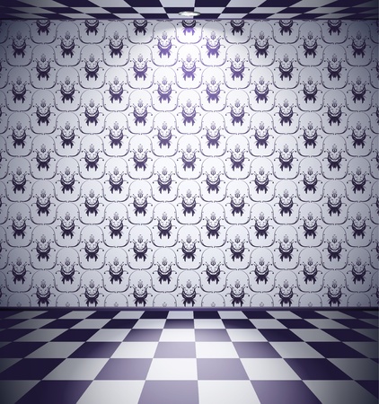 Black and white room with floral wallpaperのイラスト素材