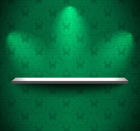 Shelf on the wall with green floral wallpaperのイラスト素材