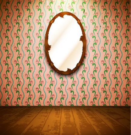 Vintage room with mirror and floral wallpaperのイラスト素材