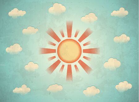 Aged reaster printed card with sun and cloudsのイラスト素材