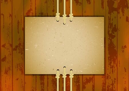 Grungy card on the ropes with wooden backgroundのイラスト素材