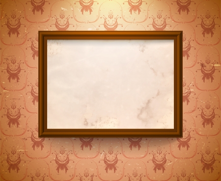 Vintage frame on the wall with aged floral wallpaperのイラスト素材
