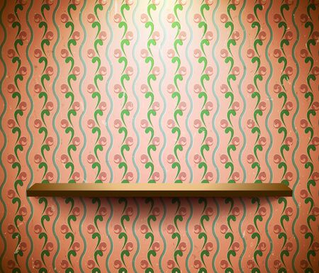 Shelf on the wall with floral wallpaperのイラスト素材