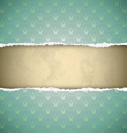 Green ornamental vintage wallpaper torn as a frameのイラスト素材