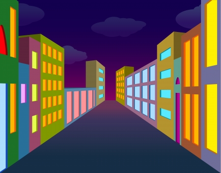 Night city street with neon lightened windowsのイラスト素材