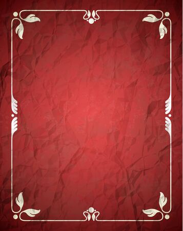 Aged crumpled red frame with vintage ornamentのイラスト素材