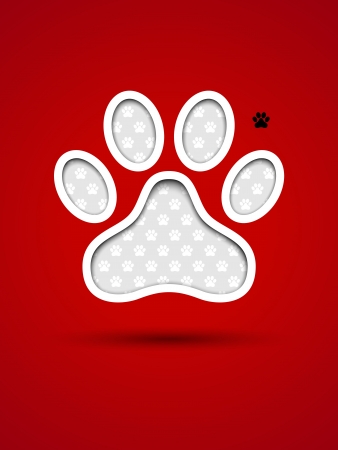 Cut out red card with animal footprintのイラスト素材