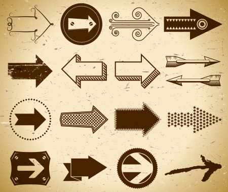 Set of trendy vintage arrows on grungy paperのイラスト素材