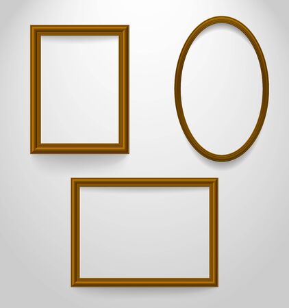 Set of wooden frames on the white wallのイラスト素材