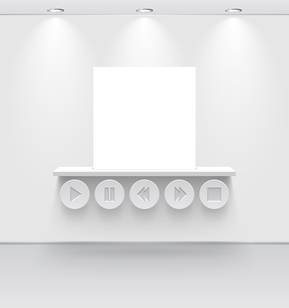 White room with shelf and media interfaceのイラスト素材