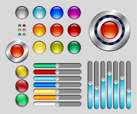 Set of colorful glossy buttons and slidersのイラスト素材