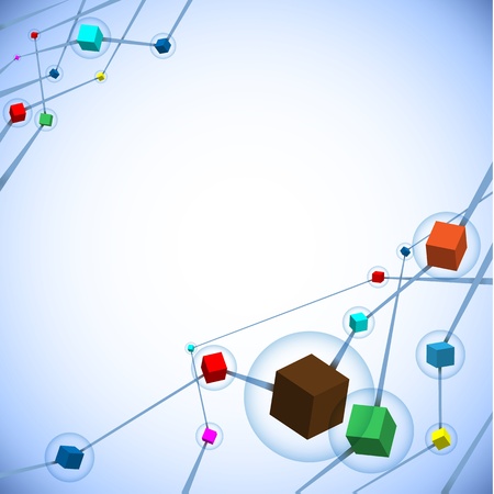 Abstract flying cubes in bubbles connected to structureのイラスト素材