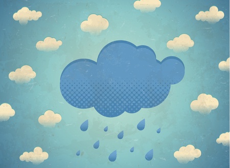 Vintage aged card with rainy clouds in the skyのイラスト素材