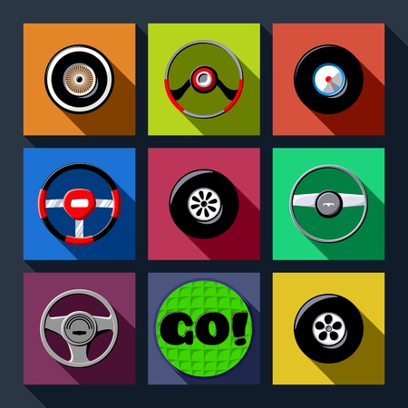 Set of automotive themed long shadow flat iconsのイラスト素材