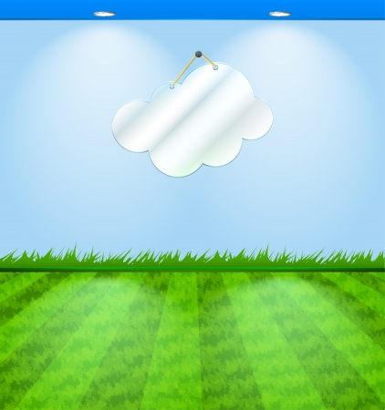Eco themed room with cloud shaped mirror and grassのイラスト素材