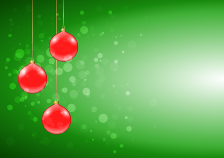 Green Christmas card with shiny red baubles and sparklesのイラスト素材