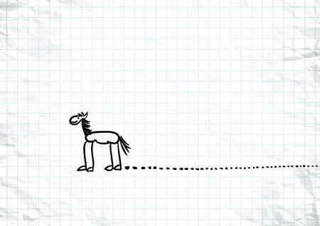 Hand drawn horse sketch with long traces on crumpled paperのイラスト素材