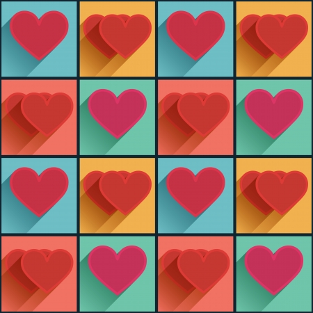 Seamless pattern with flat Valentines Day hearts with long shadowのイラスト素材
