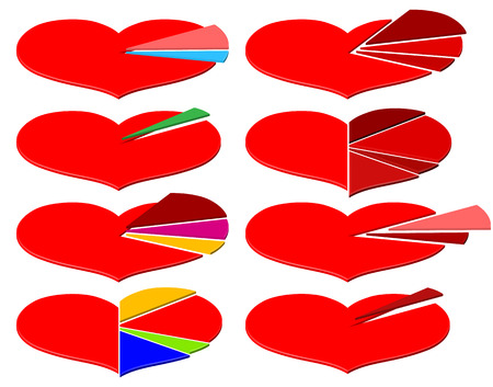 Set of Valentines Day infographics with heart pie diagramのイラスト素材