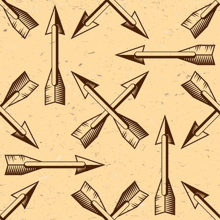 Seamless pattern with woodcut vintage arrows on grungy paperのイラスト素材