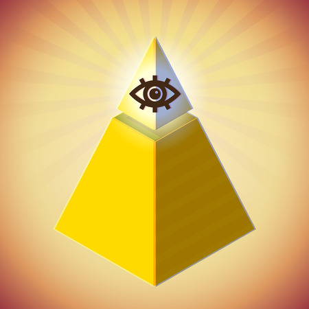 Retro styled poster with all seeing eye and golden pyramidのイラスト素材