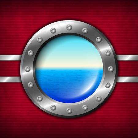 Ship porthole with rivets and seascape outsideのイラスト素材