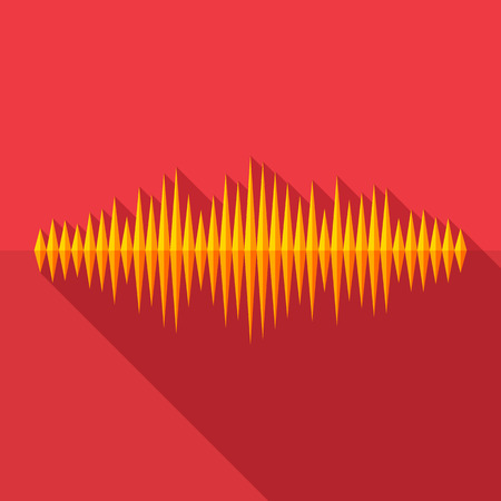 Flat music wave icon with long shadow on red backgroundのイラスト素材