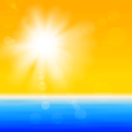 Background with shiny sun with flares over the seaのイラスト素材