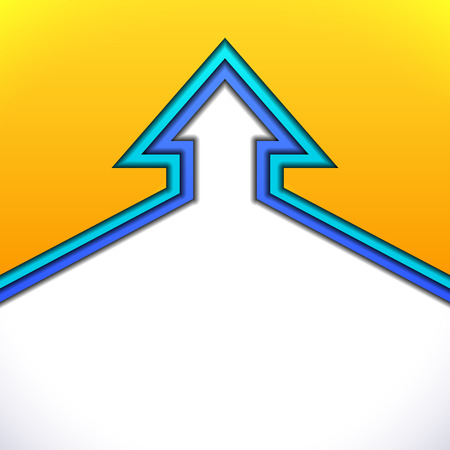 Colorful up arrow with yellow and blue cut paper layersのイラスト素材