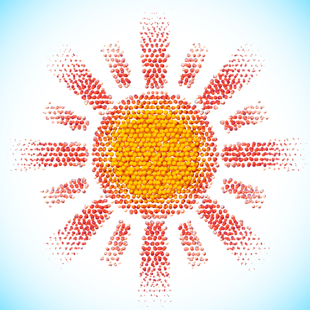 Bright sun symbol made of scattered ballsのイラスト素材