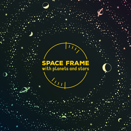 Retro sci-fi frame with space, stars and planetsのイラスト素材