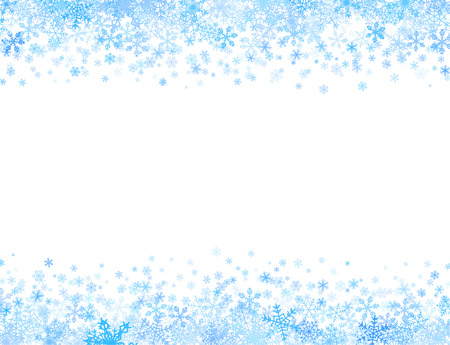 Horizontal frame with different small snowflakes on top and bottomのイラスト素材