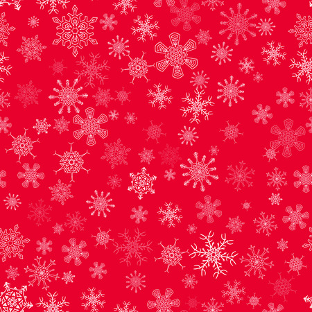 Red seamless Christmas pattern with different snowflakes fallingのイラスト素材