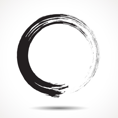 Brush painted black ink circle on white backgroundのイラスト素材