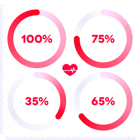 Red round progress bar infographic with four optionsのイラスト素材