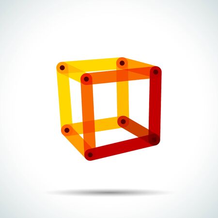 Abstract cube with intersecting transparent lines and dotsのイラスト素材